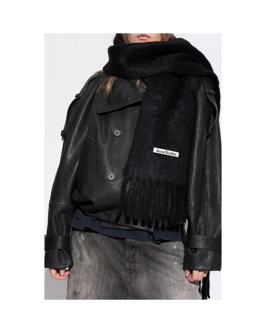 Acne Accessoires ,Zwart ,Leer Mohair Logo Scarf in het Black