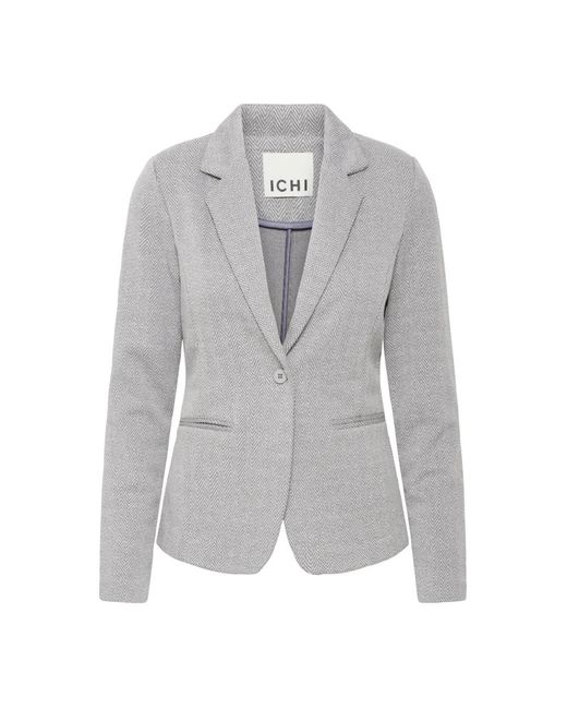 Ichi Jassen ,Grijs ,Leer Jacquard Blazer Jas Sharkskin Herringbone in het Gray
