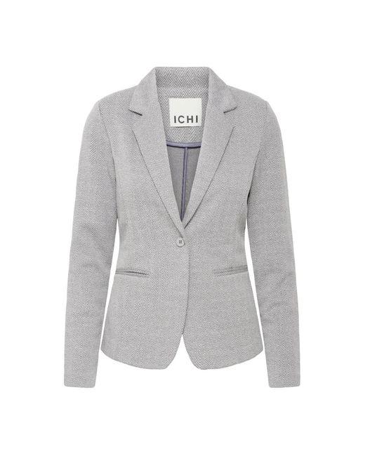Ichi Jassen ,Grijs ,Leer Jacquard Blazer Jas Sharkskin Herringbone in het Gray