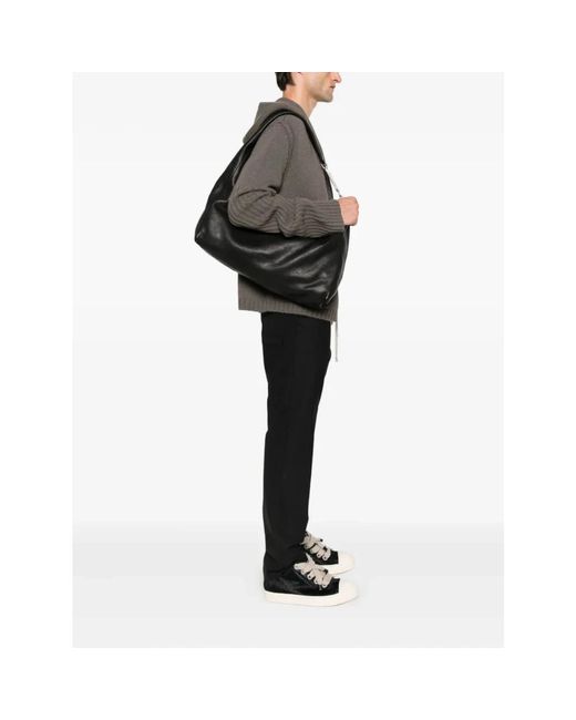 Rick Owens Zwarte Leren Top Handvat Tas in het Black