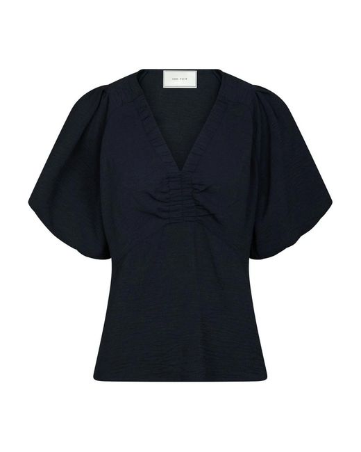Neo Noir Overhemden ,Blauw ,Leer Blauwe Pofmouw Blouse in het Black