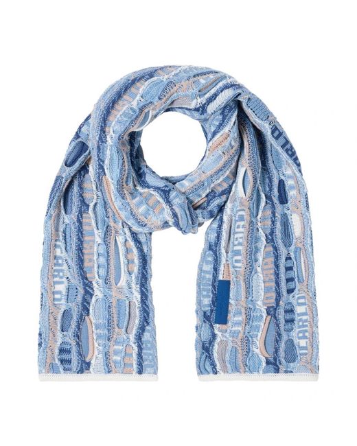 carlo colucci Blue Multicolor Knit Wool Scarf for men