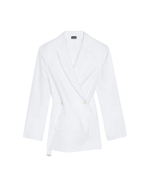 Jacquemus White Strukturierter wollblazer mit doppelreihigem verschluss