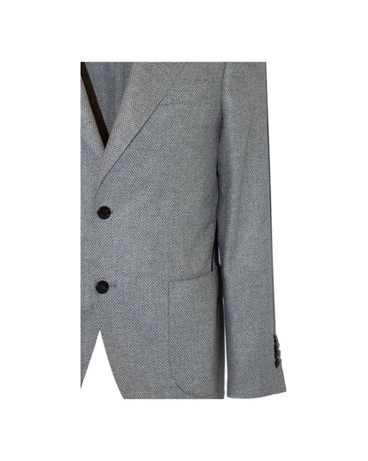Lardini Jassen ,Grijs ,Wol Grijze Wol Kasjmier Blazer Herringbone Weefsel in het Blue voor heren