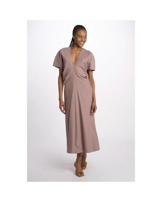 FEDERICA TOSI Brown Lila V-Ausschnitt Kleid