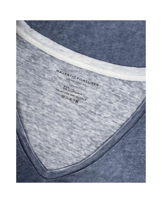 Majestic Filatures Blue Leinen v-ausschnitt t-shirt