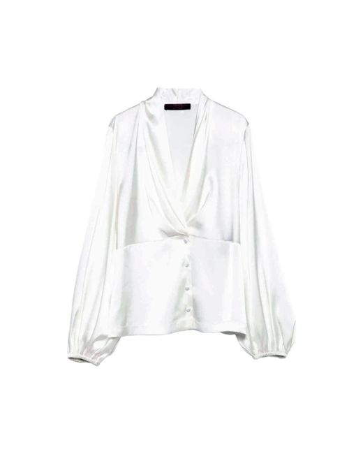D.exterior Overhemden ,Wit ,Polyester Witte V-Hals Geplooide Blouse in het White