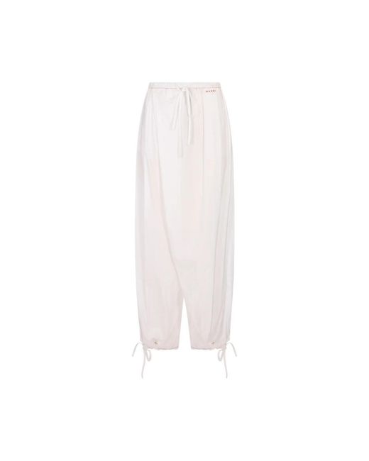 Marni Broeken ,Wit ,Katoen Broek Met Wijde Pijpen En Trekkoord in het White