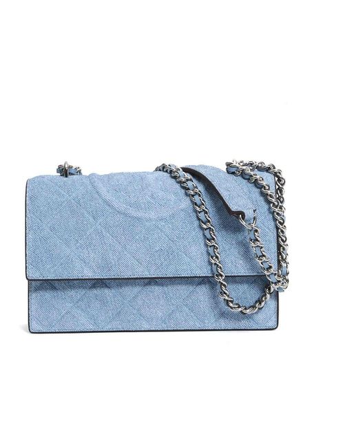 Tory Burch Blue Denim Schultertasche Azzurro