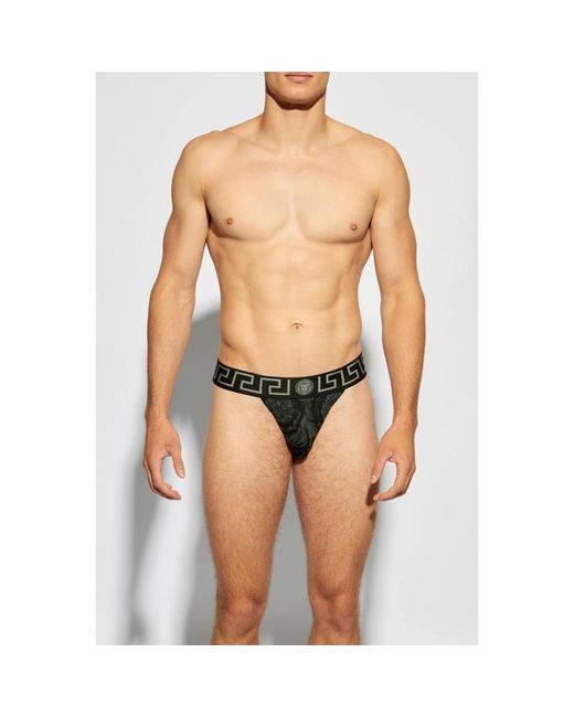 Versace Ondergoed ,Grijs ,Katoen Gestreepte Jockstraps in het Black voor heren