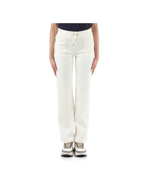 Pantalones deportivos de terciopelo con bordado de logo delantero Juicy Couture de color White