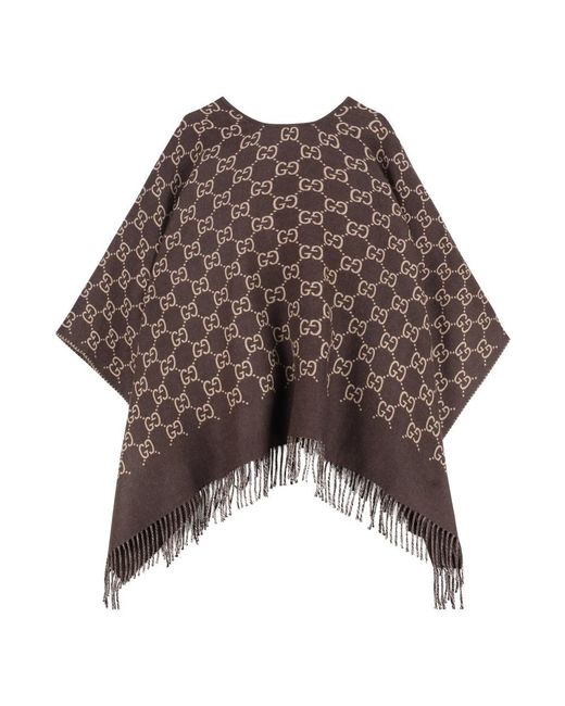 Gucci Jassen ,Bruin ,Wol Wollen Jacquard Cape Met Franje in het Brown