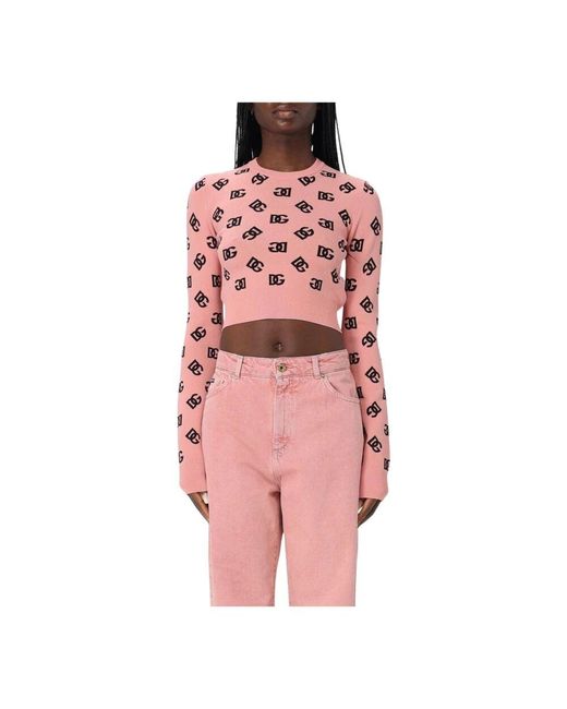 Dolce & Gabbana Pink Rosa Logo Muster Strickpullover