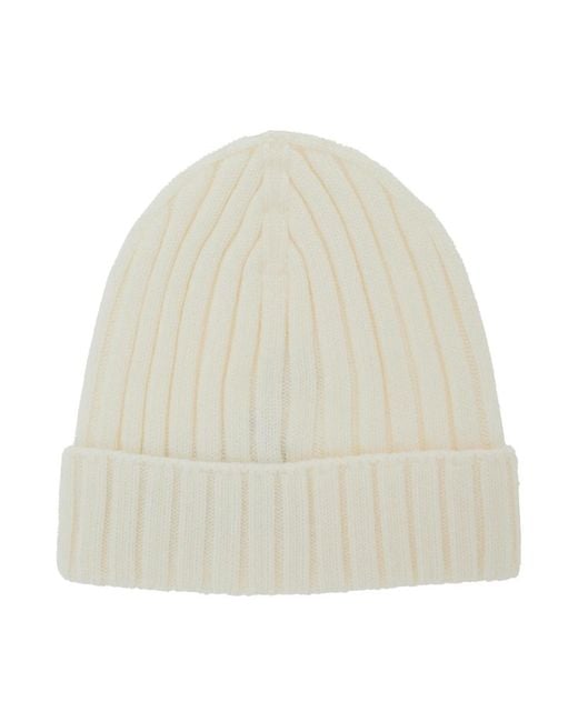 Moncler Ribbed Logo-Patch Beanie in het White
