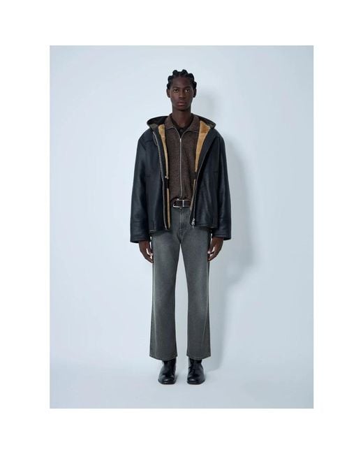Our Legacy Jassen ,Zwart ,Leer Shearling Aviator Jas in het Blue voor heren