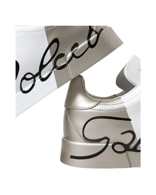 Baskets en cuir blanches et dorees Portofino Dolce & Gabbana en coloris White