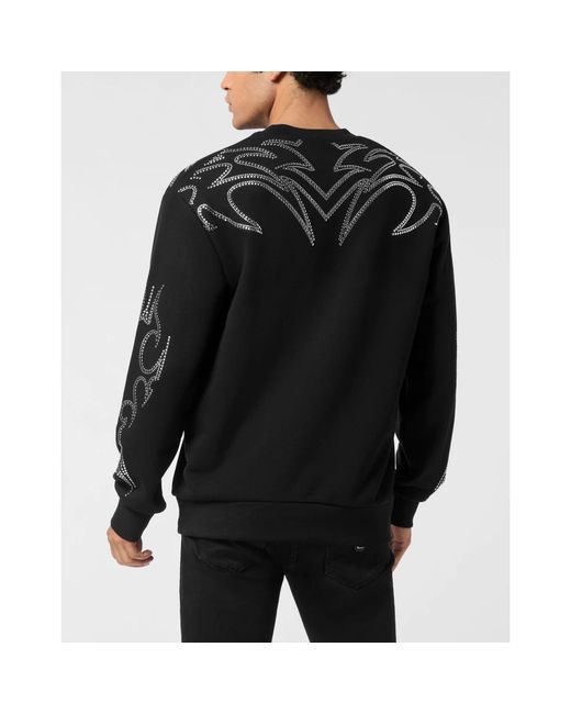 Philipp Plein Hoodies & Sweatvesten ,Zwart ,Katoen Fleece Sweatshirt Texas Studs in het Black voor heren