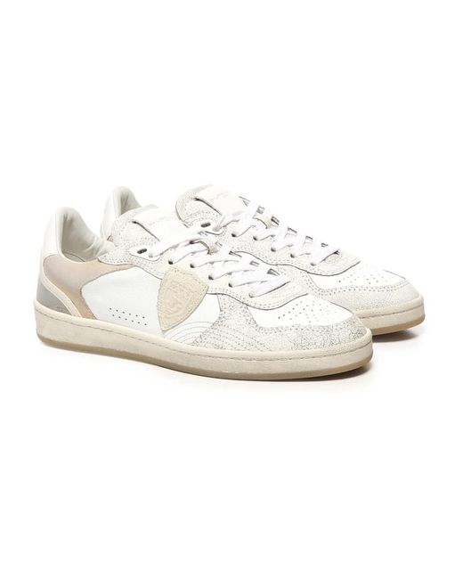 Philippe Model Schoenen ,Wit ,Suède Witte Sneakers Met Suède Details in het White