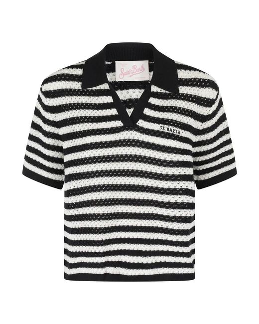 Mc2 Saint Barth Black Gehäkeltes Poloshirt