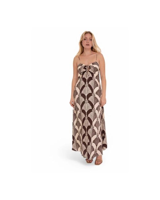 Pennyblack Brown Maxikleid Mit Palmenmuster