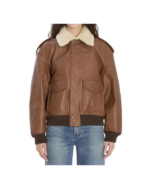 Saint Laurent Brown Leather Jackets