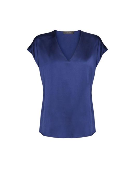 Elena Miro Overhemden ,Blauw ,Satijn V-Hals Satijnen Stretch Blouse in het Blue