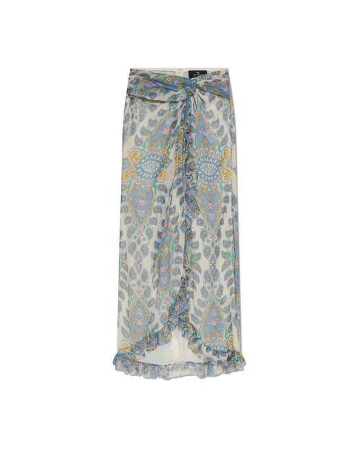 Etro Blue Seidenrock mit dekorativem muster