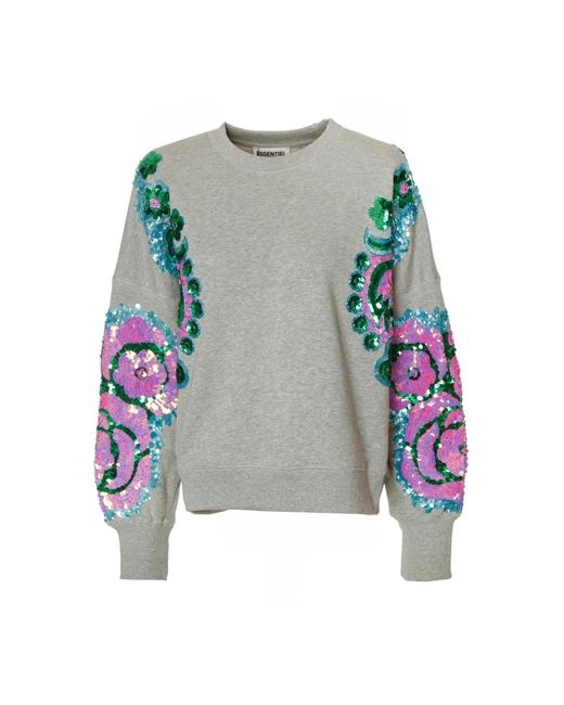 Essentiel Antwerp Green Blumiges besticktes sweatshirt