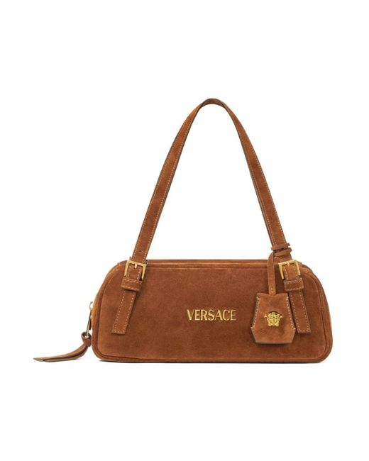 Versace Tag Suede Hobo Bag in het Brown