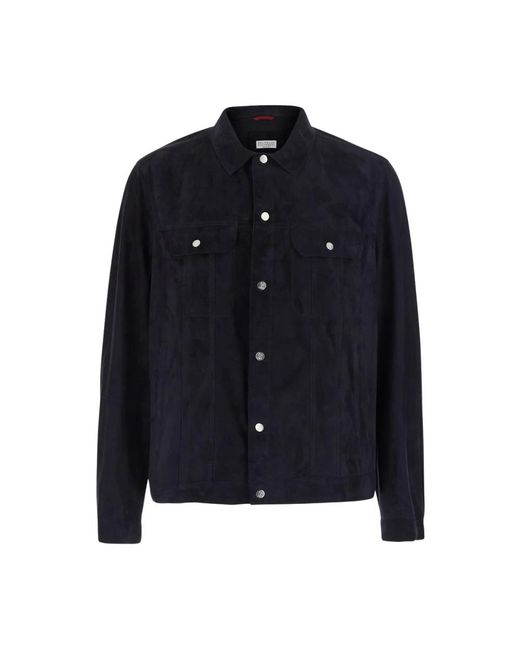 Brunello Cucinelli Suede Four-Pocket Jacket in het Blue voor heren