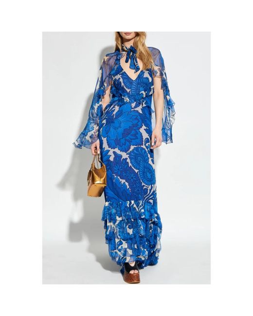 Etro Kleedjes ,Blauw ,Zijden Jurk Met Ruches in het Blue