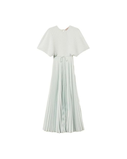 Twinset Kleedjes ,Blauw ,Polyester Pleated Maxi Dress in het White