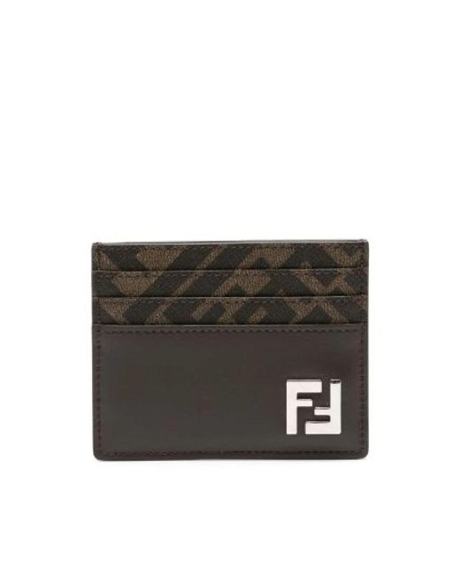 Fendi Accessoires ,Bruin ,Katoen Squared Ff Card Holder in het Black voor heren