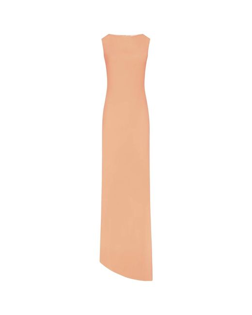 Monot Orange Asymmetric Hemline Crepe Maxi Dress
