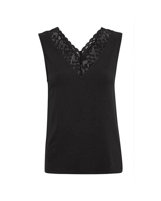 Cream Black Schwarzes Spitzen V-Ausschnitt Top