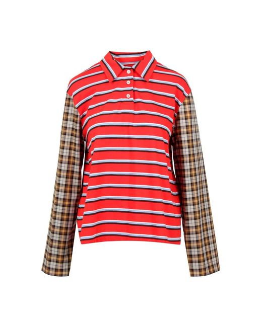 MSGM Gestreefd Jersey Patchwork Poloshirt in het Red