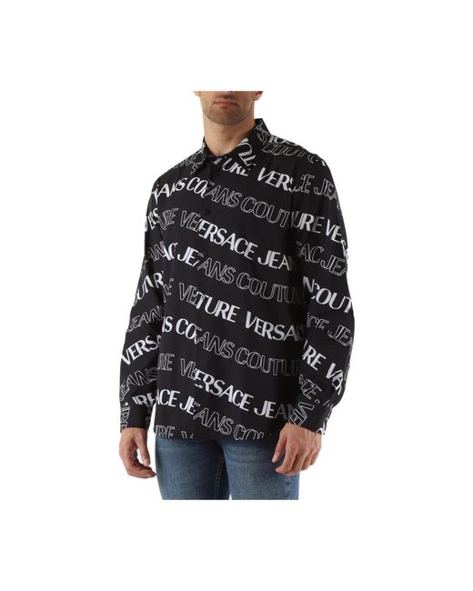 Versace Regular fit baumwollhemd mit all-over-logo-print in Black für Herren