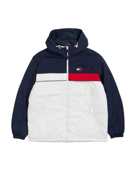 Tommy Hilfiger Jassen ,Wit ,Nylon Color Block Windbreaker Jacket Chicago in het Blue voor heren