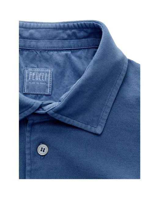 Fedeli Tops ,Blauw ,Katoen Blauw Piqué Polo Shirt Met Korte Mouwen in het Blue voor heren