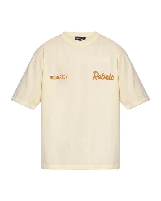 DSquared² Tops ,Geel ,Katoen Rebels T-Shirt in het Natural voor heren