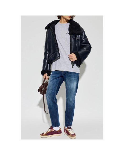DSquared² Tops ,Grijs ,Katoen T-Shirt Met Geborduurd Logo in het Blue voor heren