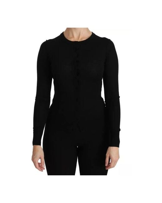 Dolce & Gabbana Black Schwarzer Woll-Crew-Neck-Top