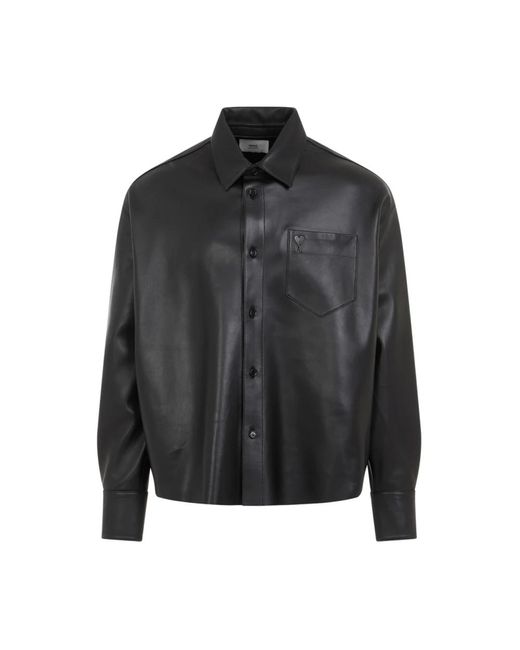 Ami boxy fit leather shirt di AMI in Black da Uomo