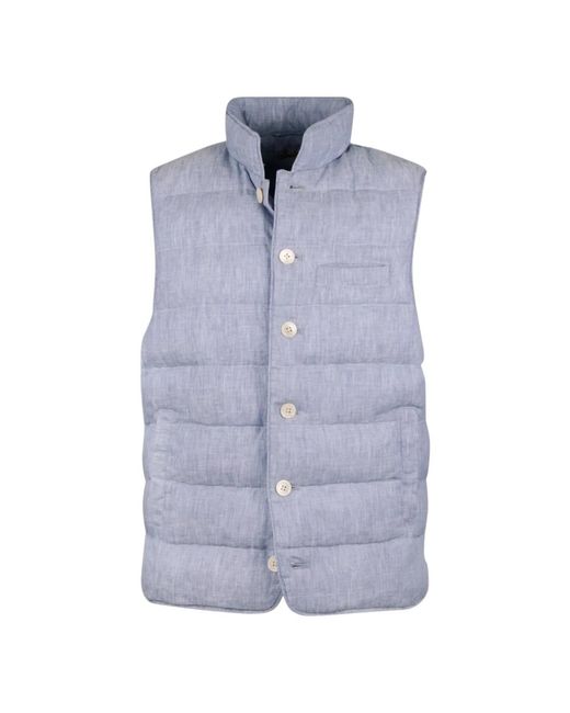 Stenstroms Jassen ,Blauw ,Linnen Gewatteerd Linnen Vest Met Parelmoeren Knopen in het Blue voor heren