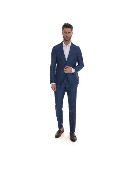 Paoloni Kostuums ,Blauw ,Wol Wollen Linnen Jas Met Zakken in het Blue voor heren