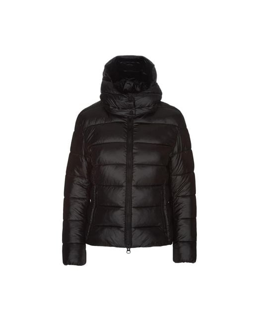 Save The Duck Jassen ,Zwart ,Leer Gewatteerde Jas Met Capuchon En Logo in het Black