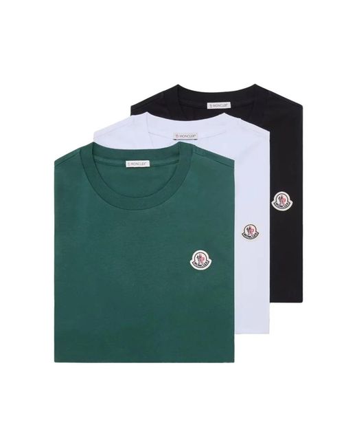 Moncler Tops ,Veelkleurig ,Katoen Logo Patch Katoenen T-Shirt Pack Van Drie in het Green voor heren