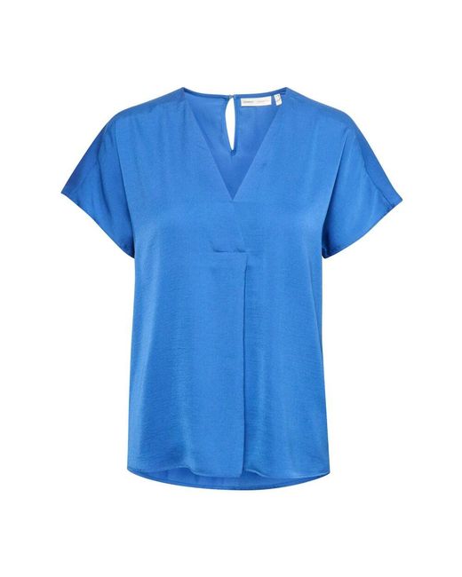 Inwear Blue Blauer V-Ausschnitt-Top Mit Kurzen Ärmeln