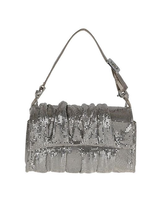 Benedetta Bruzziches Gray Metall Mesh Seiden Schultertasche