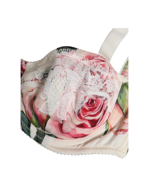 Dolce & Gabbana Pink Weißer Blumiger Seiden Balconette-Bh